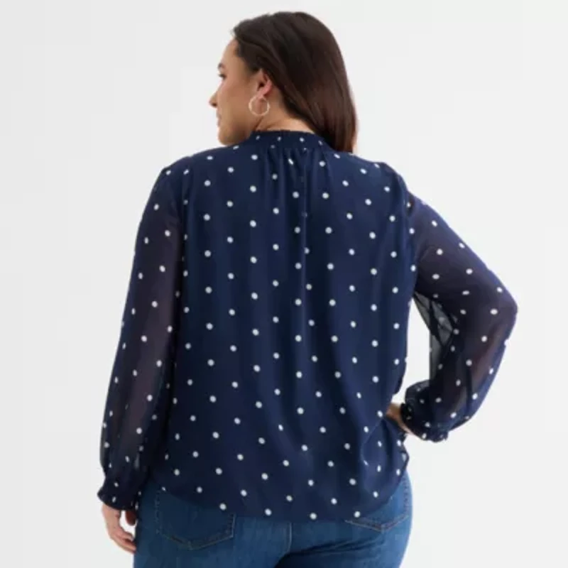 St. John's Bay Womens Plus Split Crew Neck Long Sleeve Blouse