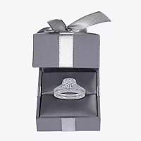 G / Vs2-Si1) Womens 1 CT. T.W. Lab Grown White Diamond 10K Gold Cushion Side Stone Halo Bridal Set