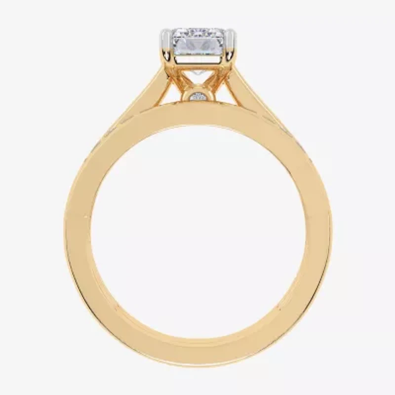 (G / Vs2-Si1) Womens 1 1/2 CT. T.W. Lab Grown White Diamond 10K Gold Rectangular Side Stone Bridal Set