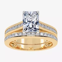 (G / Vs2-Si1) Womens 1 1/2 CT. T.W. Lab Grown White Diamond 10K Gold Rectangular Side Stone Bridal Set