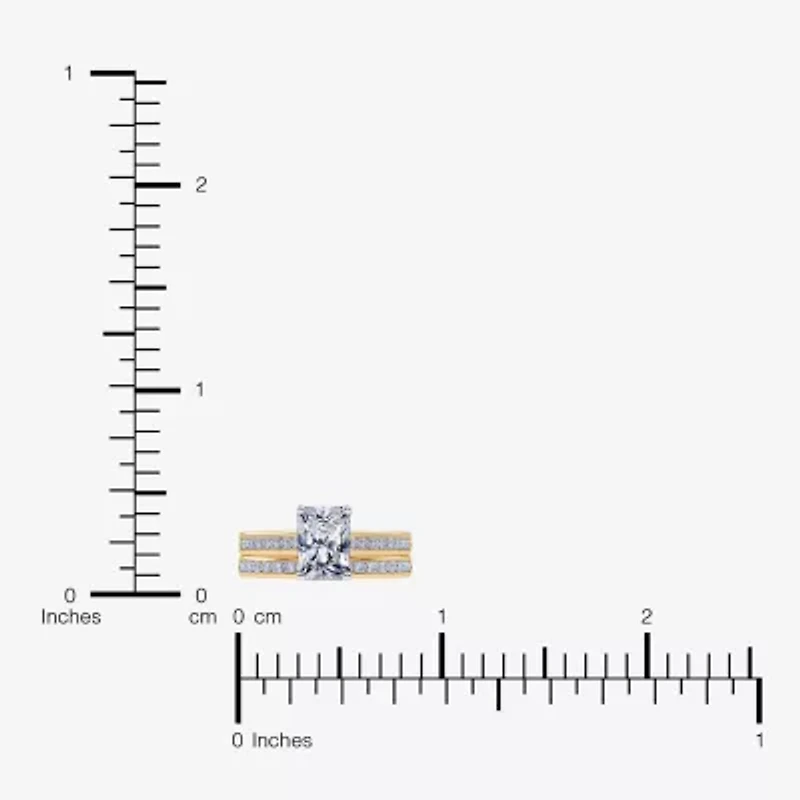 (G / Vs2-Si1) Womens 1 1/2 CT. T.W. Lab Grown White Diamond 10K Gold Rectangular Side Stone Bridal Set