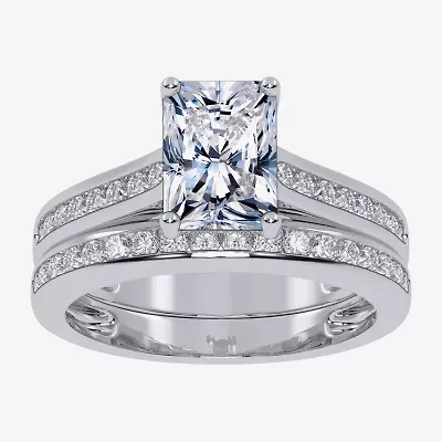 G / Vs2-Si1) Womens 1 1/2 CT. T.W. Lab Grown White Diamond 10K Gold Rectangular Side Stone Bridal Set