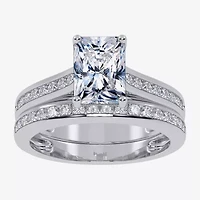 G / Vs2-Si1) Womens 1 1/2 CT. T.W. Lab Grown White Diamond 10K Gold Rectangular Side Stone Bridal Set