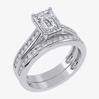 G / Vs2-Si1) Womens 1 1/2 CT. T.W. Lab Grown White Diamond 10K Gold Rectangular Side Stone Bridal Set