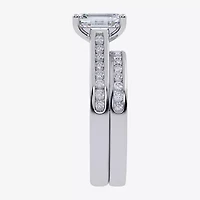 G / Vs2-Si1) Womens 1 1/2 CT. T.W. Lab Grown White Diamond 10K Gold Rectangular Side Stone Bridal Set