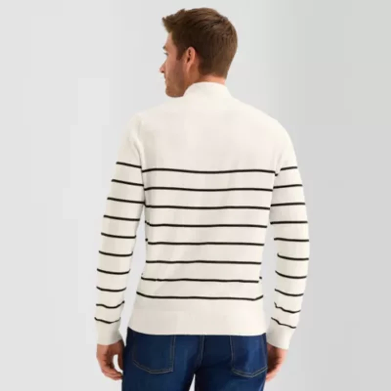 St. John's Bay Fine Gauge Mens Mock Neck Long Sleeve Striped Quarter-Zip Pullover Sweater