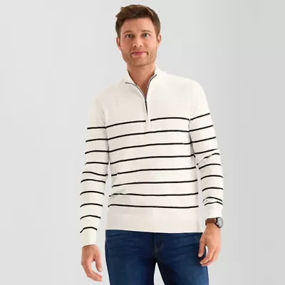 St. John's Bay Fine Gauge Mens Mock Neck Long Sleeve Striped Quarter-Zip Pullover Sweater