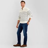 St. John's Bay Fine Gauge Mens Mock Neck Long Sleeve Striped Quarter-Zip Pullover Sweater