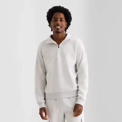Xersion Cotton Fleece Mens Mock Neck Long Sleeve Active Quarter-Zip Pullover