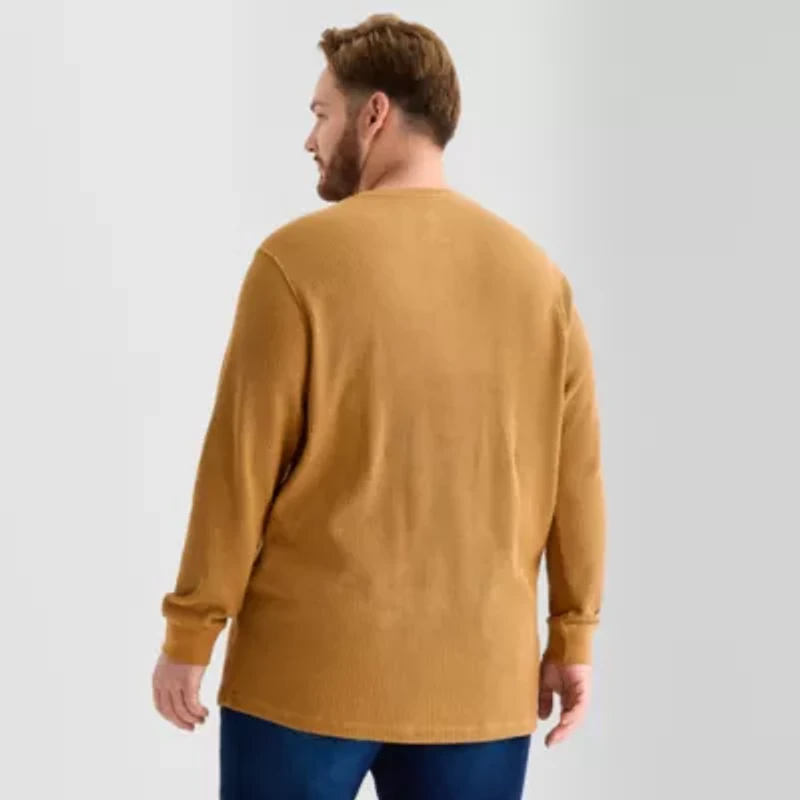 St. John's Bay Waffle Mens Henley Neck Long Sleeve Classic Fit Big and Tall Thermal Top
