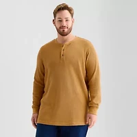 St. John's Bay Waffle Mens Henley Neck Long Sleeve Classic Fit Big and Tall Thermal Top