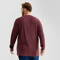 St. John's Bay Waffle Mens Henley Neck Long Sleeve Classic Fit Big and Tall Thermal Top