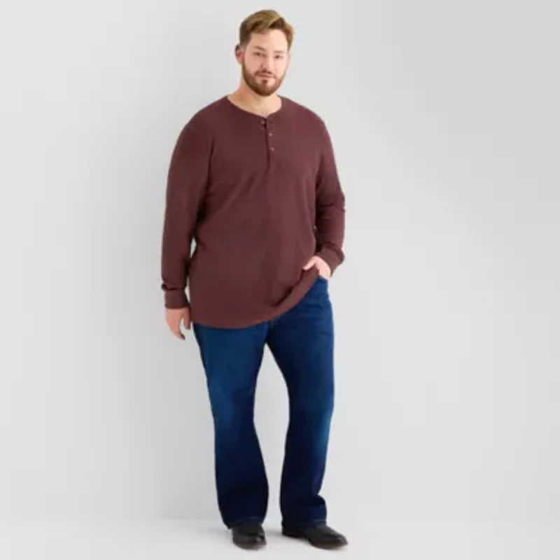 St. John's Bay Waffle Mens Henley Neck Long Sleeve Classic Fit Big and Tall Thermal Top