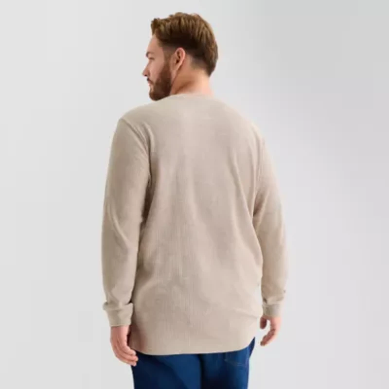 St. John's Bay Waffle Mens Henley Neck Long Sleeve Classic Fit Big and Tall Thermal Top