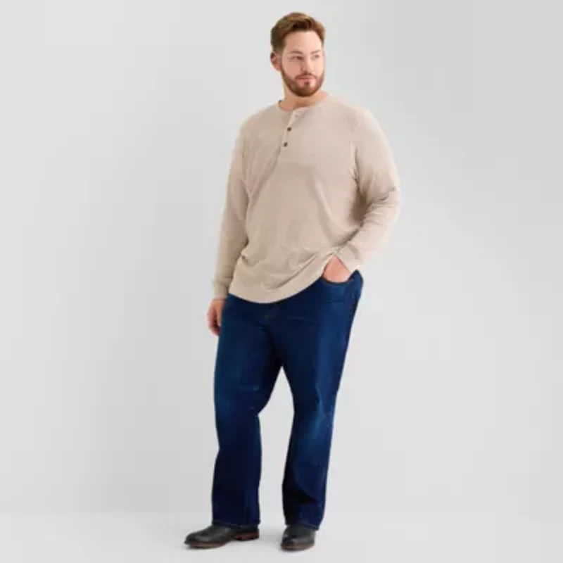St. John's Bay Waffle Mens Henley Neck Long Sleeve Classic Fit Big and Tall Thermal Top