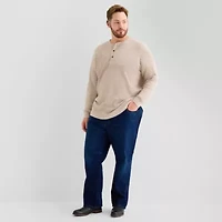 St. John's Bay Waffle Mens Henley Neck Long Sleeve Classic Fit Big and Tall Thermal Top