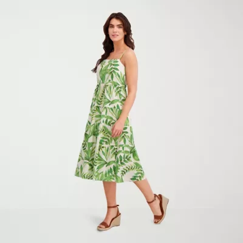 London Times Womens Sleeveless Floral Fit + Flare Dress