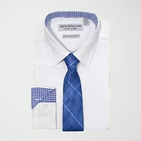 Nick Graham Mens Spread Collar Long Sleeve Stretch Fabric Shirt + Tie Set