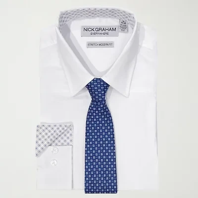 Nick Graham Mens Spread Collar Long Sleeve Shirt + Tie Set