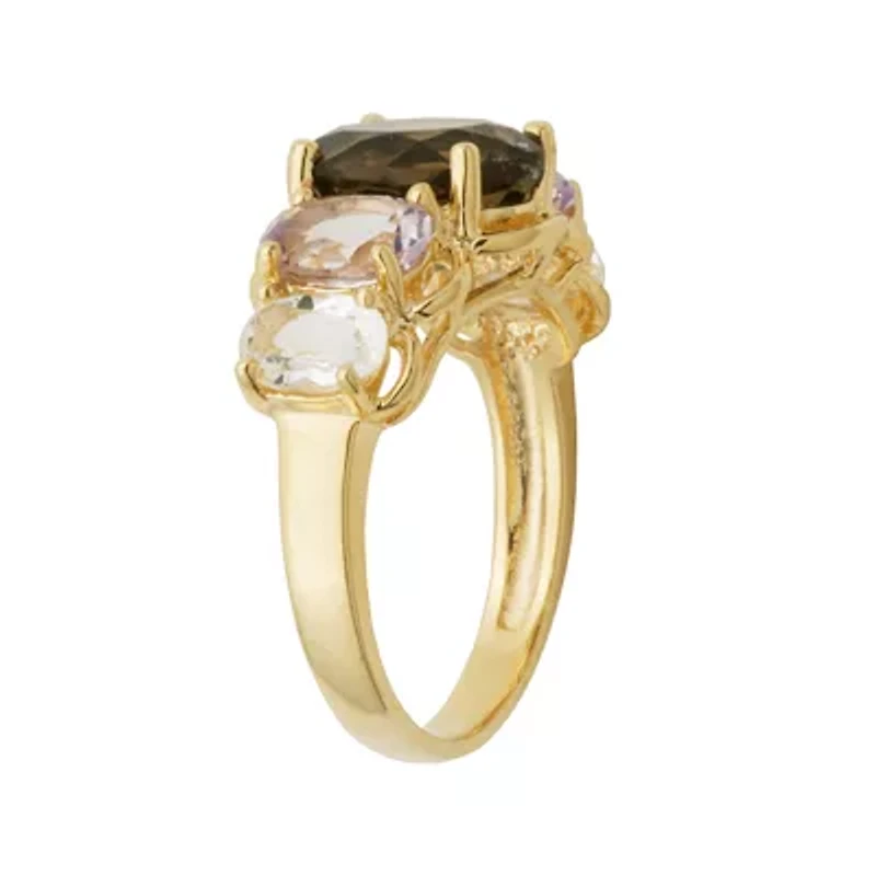 Color-Enhanced Pink Amethyst, Smoky & White Quartz Ring