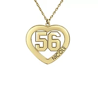Personalized Womens 24K Gold Over Silver Name and Player Number Heart Pendant Necklace