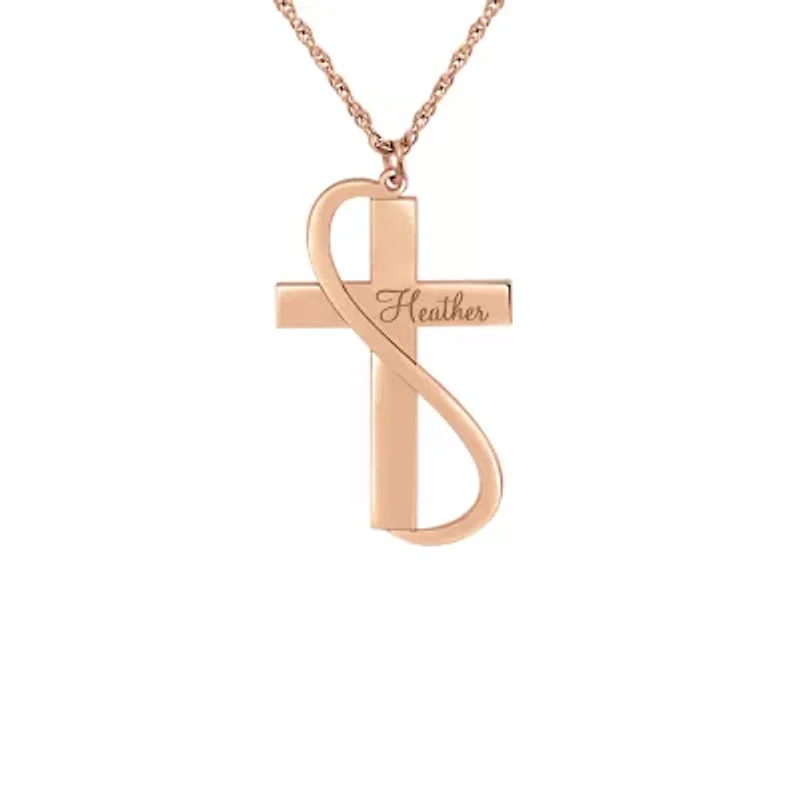 Personalized Womens Sterling Silver Cross Name Pendant Necklace