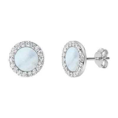 White Mother Of Pearl Sterling Silver 9mm Round Stud Earrings