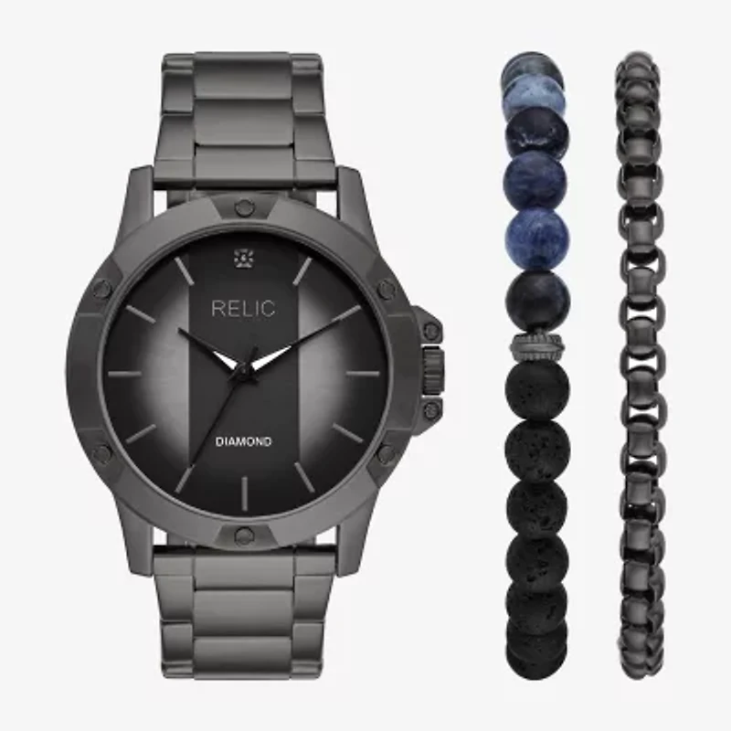 Relic By Fossil Mens Black Stainless Steel Watch Boxed Set Zr97000
