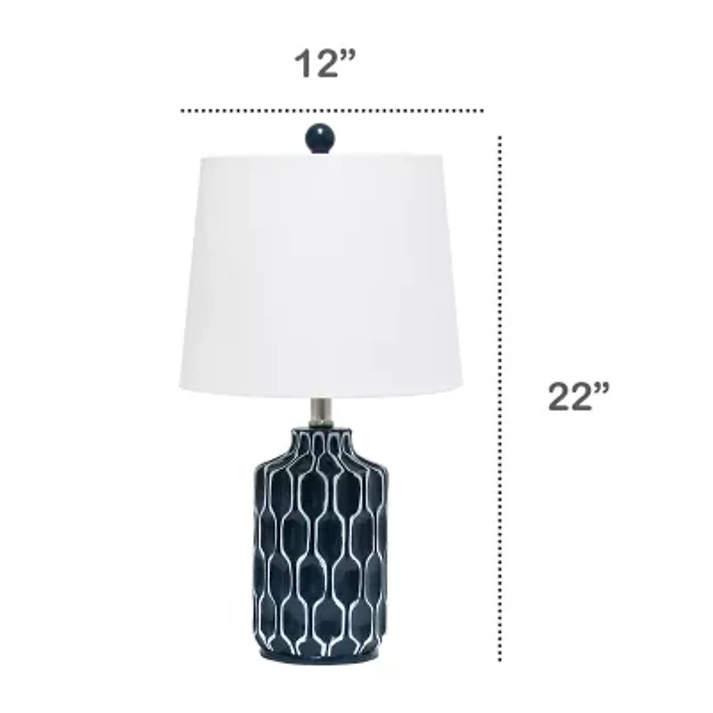 Blue Polyresin Table Lamp with White Fabric Shade