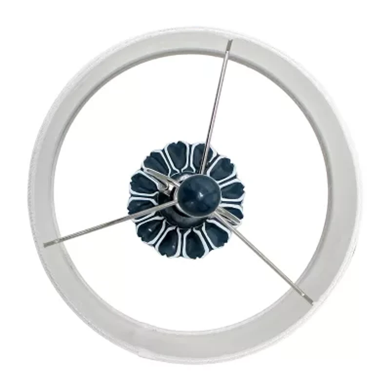 Blue Polyresin Table Lamp with White Fabric Shade