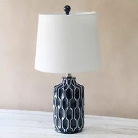 Blue Polyresin Table Lamp with White Fabric Shade