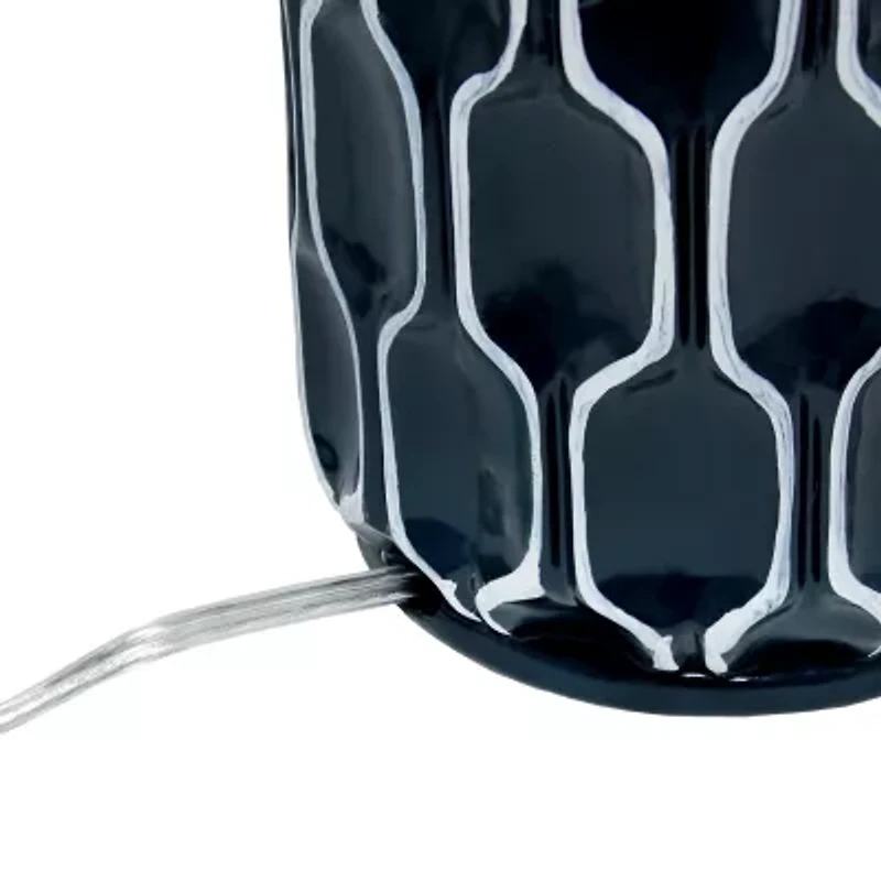 Blue Polyresin Table Lamp with White Fabric Shade
