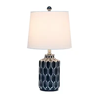 Blue Polyresin Table Lamp with White Fabric Shade