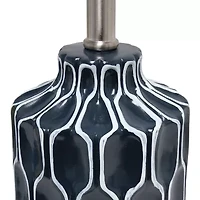 Blue Polyresin Table Lamp with White Fabric Shade