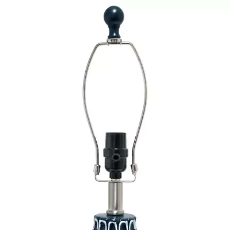 Blue Polyresin Table Lamp with White Fabric Shade