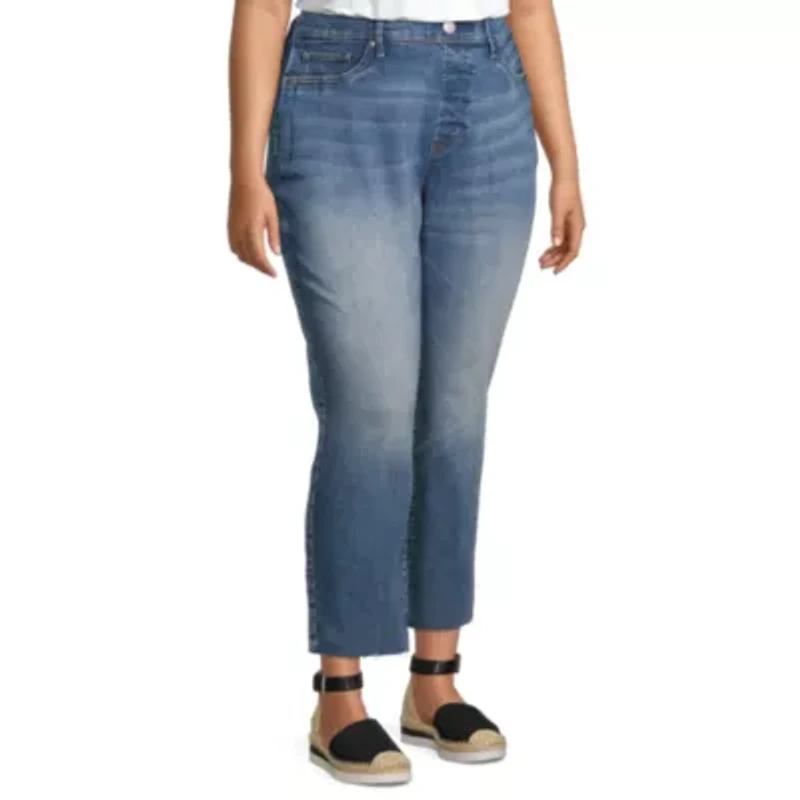 a.n.a Womens Plus High Rise Adaptive Easy-on + Easy-off Straight Leg Jean