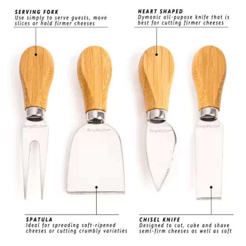 BergHOFF Bamboo Round Covered Cheese Board and Tool Set