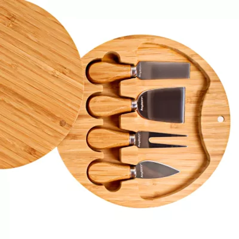 BergHOFF Bamboo Round Covered Cheese Board and Tool Set