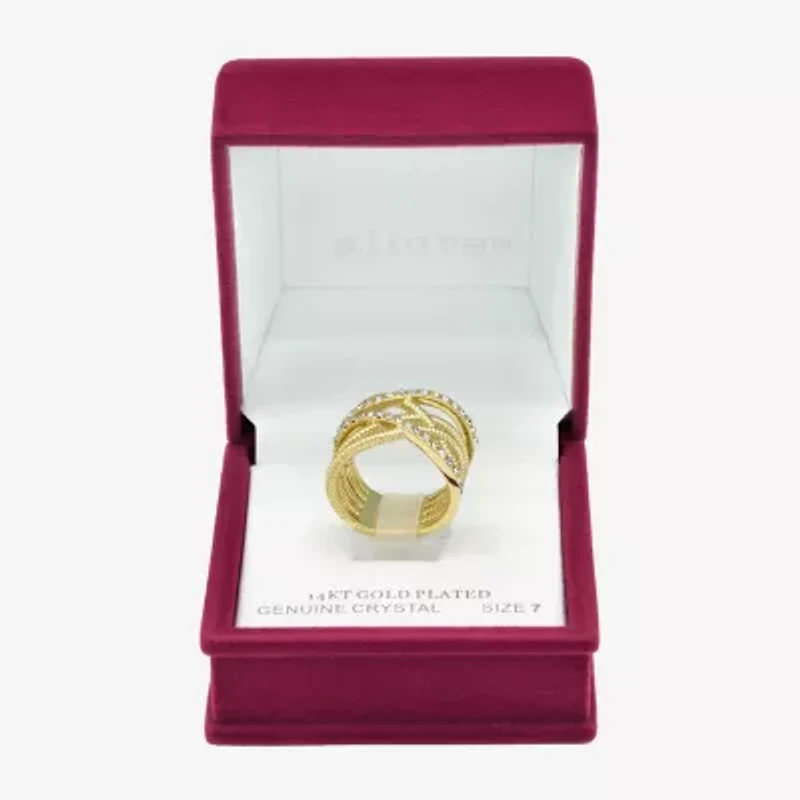 Sparkle Allure Rope Twist Womens 10.5MM Crystal 14K Gold Over Brass Crossover Band