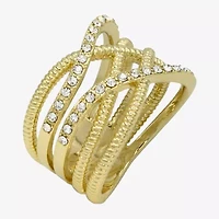 Sparkle Allure Rope Twist Womens 10.5MM Crystal 14K Gold Over Brass Crossover Band