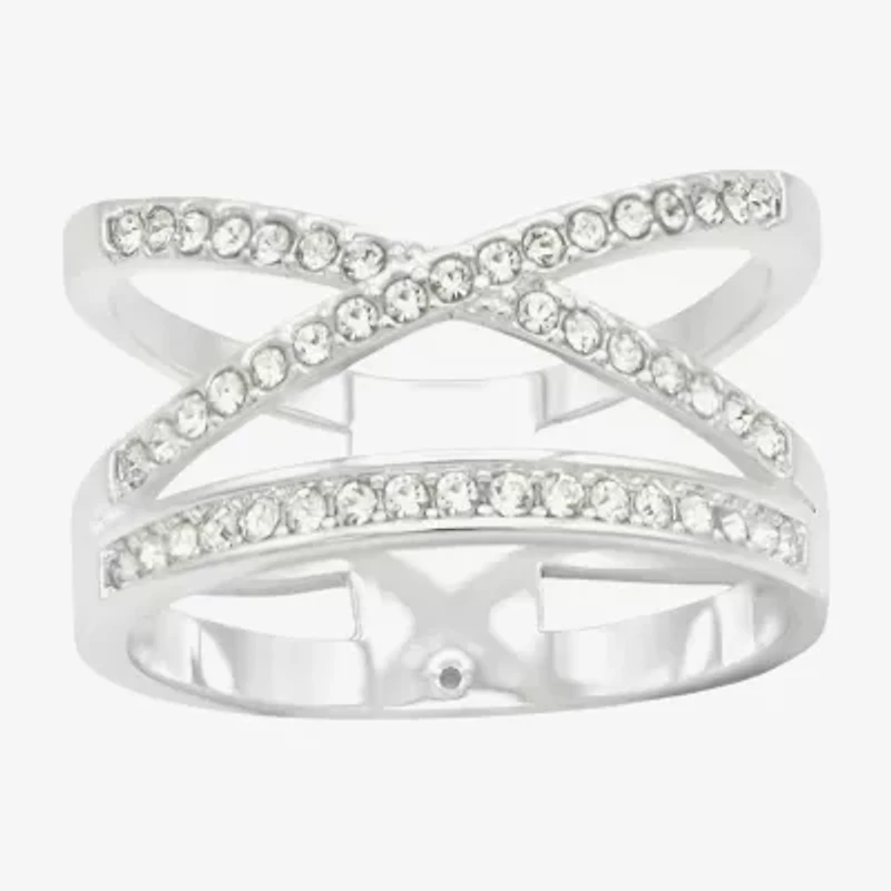 Sparkle Allure Womens 20MM Crystal Pure Silver Over Brass Crossover Band