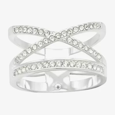 Sparkle Allure Womens 20MM Crystal Pure Silver Over Brass Crossover Band