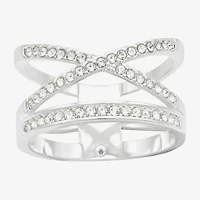 Sparkle Allure Womens 20MM Crystal Pure Silver Over Brass Crossover Band