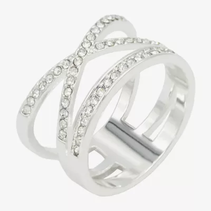 Sparkle Allure Womens 20MM Crystal Pure Silver Over Brass Crossover Band