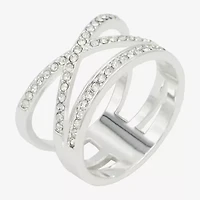 Sparkle Allure Womens 20MM Crystal Pure Silver Over Brass Crossover Band
