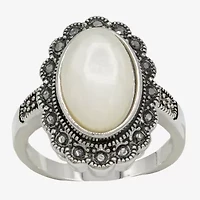 Sparkle Allure Antique Womens White Mother Of Pearl Pure Silver Over Brass Oval Cocktail Ring
