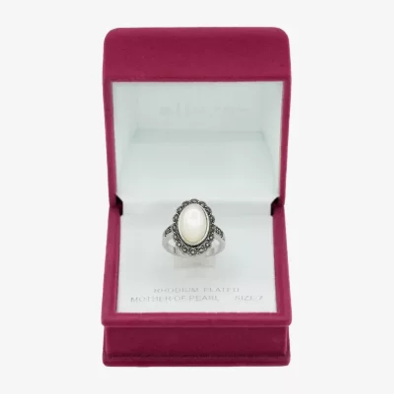 Sparkle Allure Antique Womens White Mother Of Pearl Pure Silver Over Brass Oval Cocktail Ring