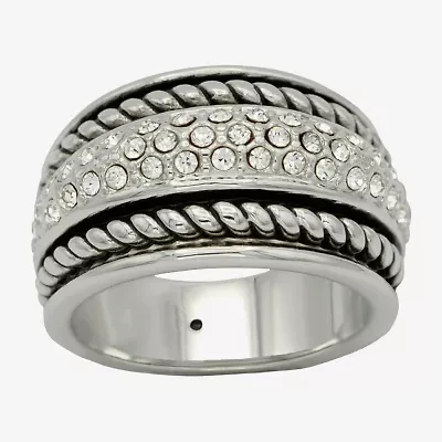 Sparkle Allure Antique Twist Womens 6.5MM Crystal Pure Silver Over Brass Band