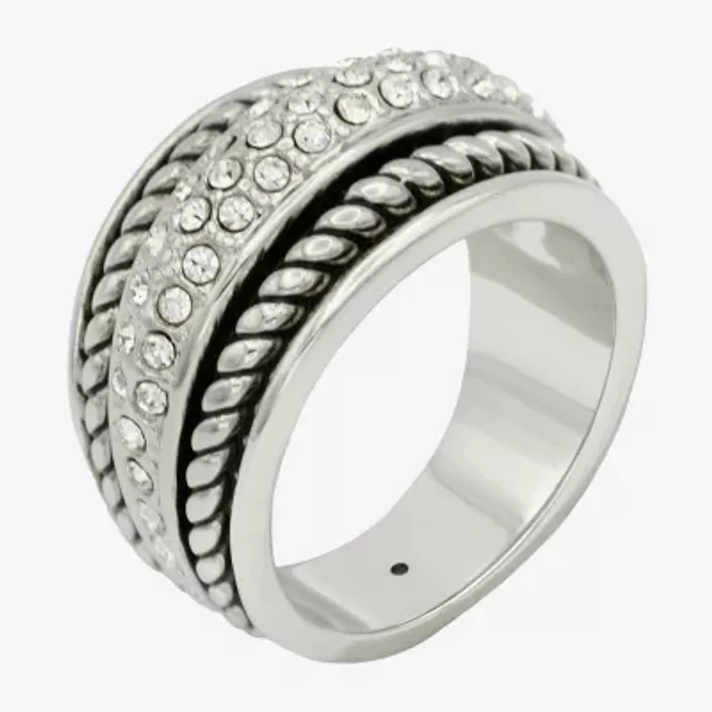 Sparkle Allure Antique Twist Womens 6.5MM Crystal Pure Silver Over Brass Band