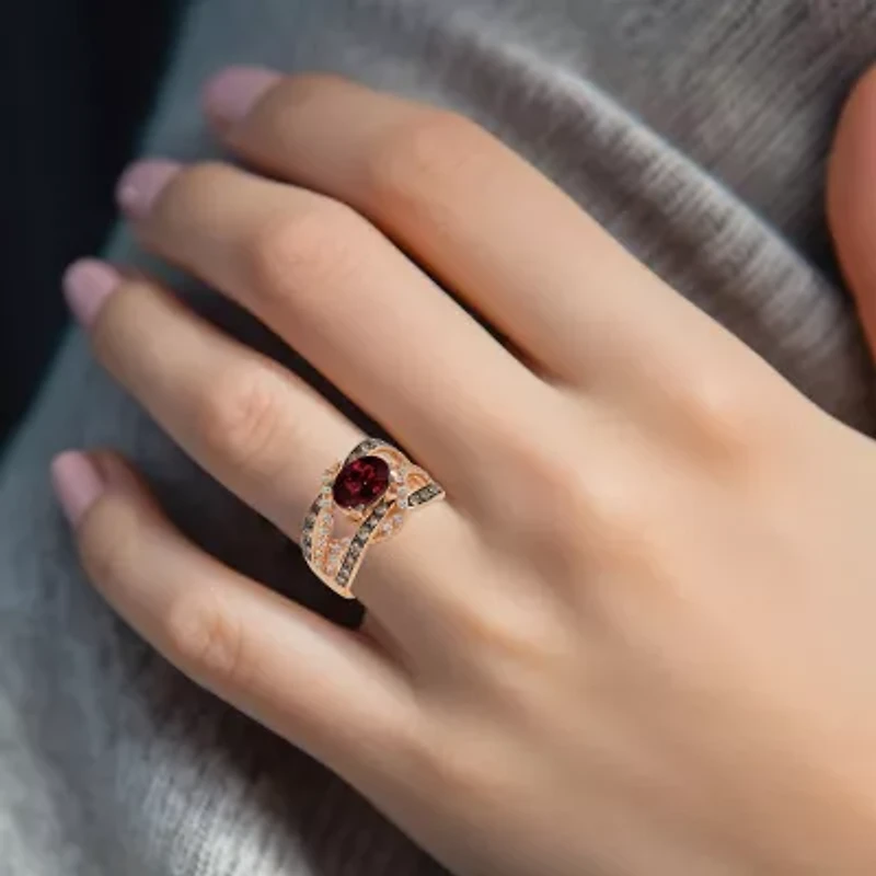 Le Vian® Grand Sample Sale™ Raspberry Rhodolite® and Chocolate & Vanilla Diamonds™ Ring 14K Strawberry Gold®